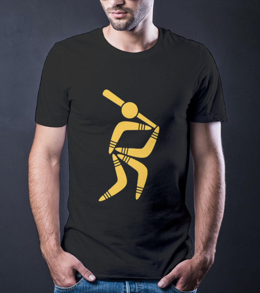 Boomerang Baseball Batting Pose Yellow Tribal T-Shirt