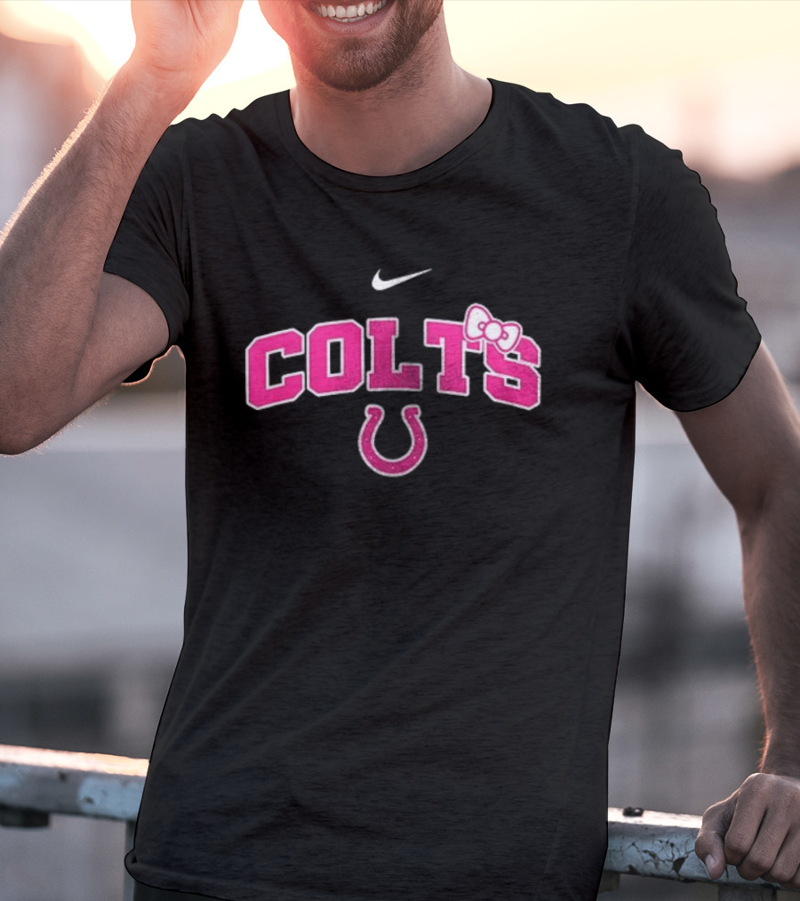 Indianapolis Colts Hello Kitty Pink Bow Breast Cancer Awareness Nike Collaboration T-Shirt