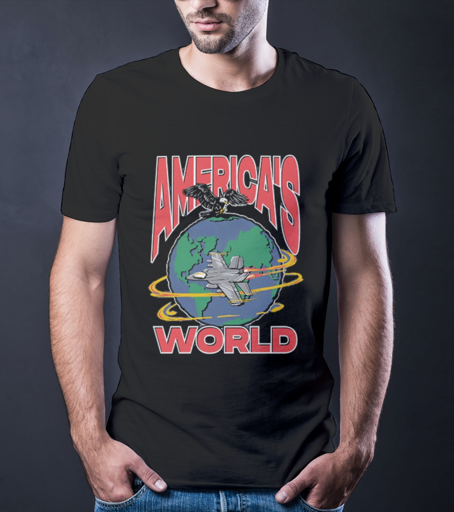 America's World Jet And Eagle Over Globe T-Shirt