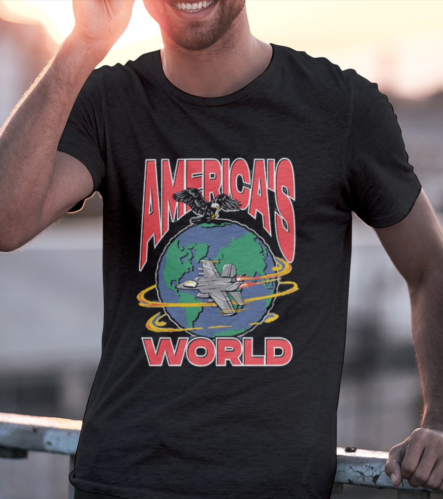 America's World Jet And Eagle Over Globe T-Shirt