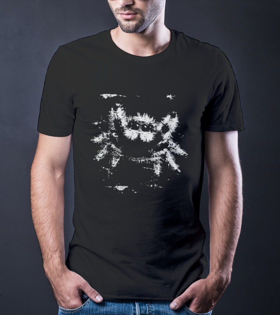 Jumping Spider Sketch White On Black T-Shirt