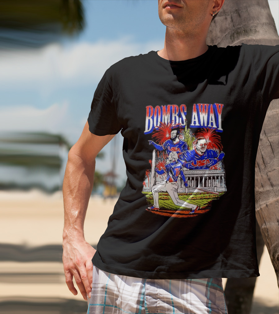 Bombs Away USA Firework Celebration And Baseball Scene T-Shirt