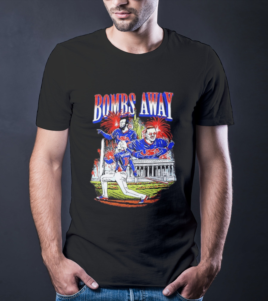 Bombs Away USA Firework Celebration And Baseball Scene T-Shirt