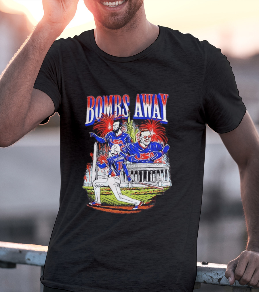 Bombs Away USA Firework Celebration And Baseball Scene T-Shirt