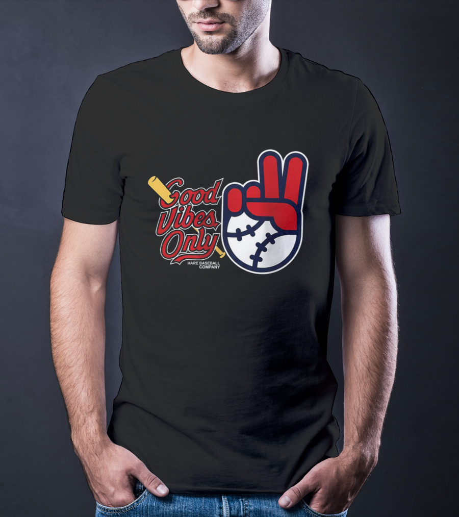 Good Vibes Only Baseball Peace Sign Red Glove T-Shirt