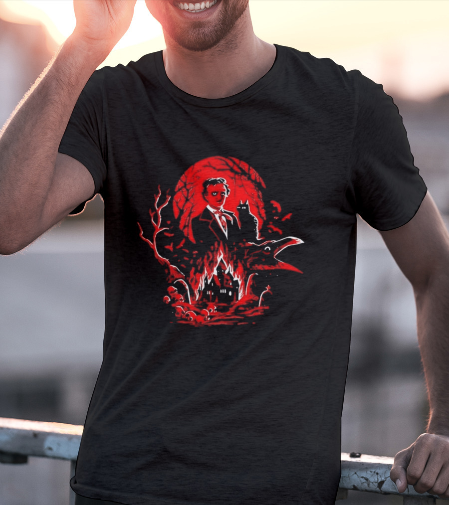 Edgar Allan Poe Gothic Horror Raven And Black Cat T-Shirt