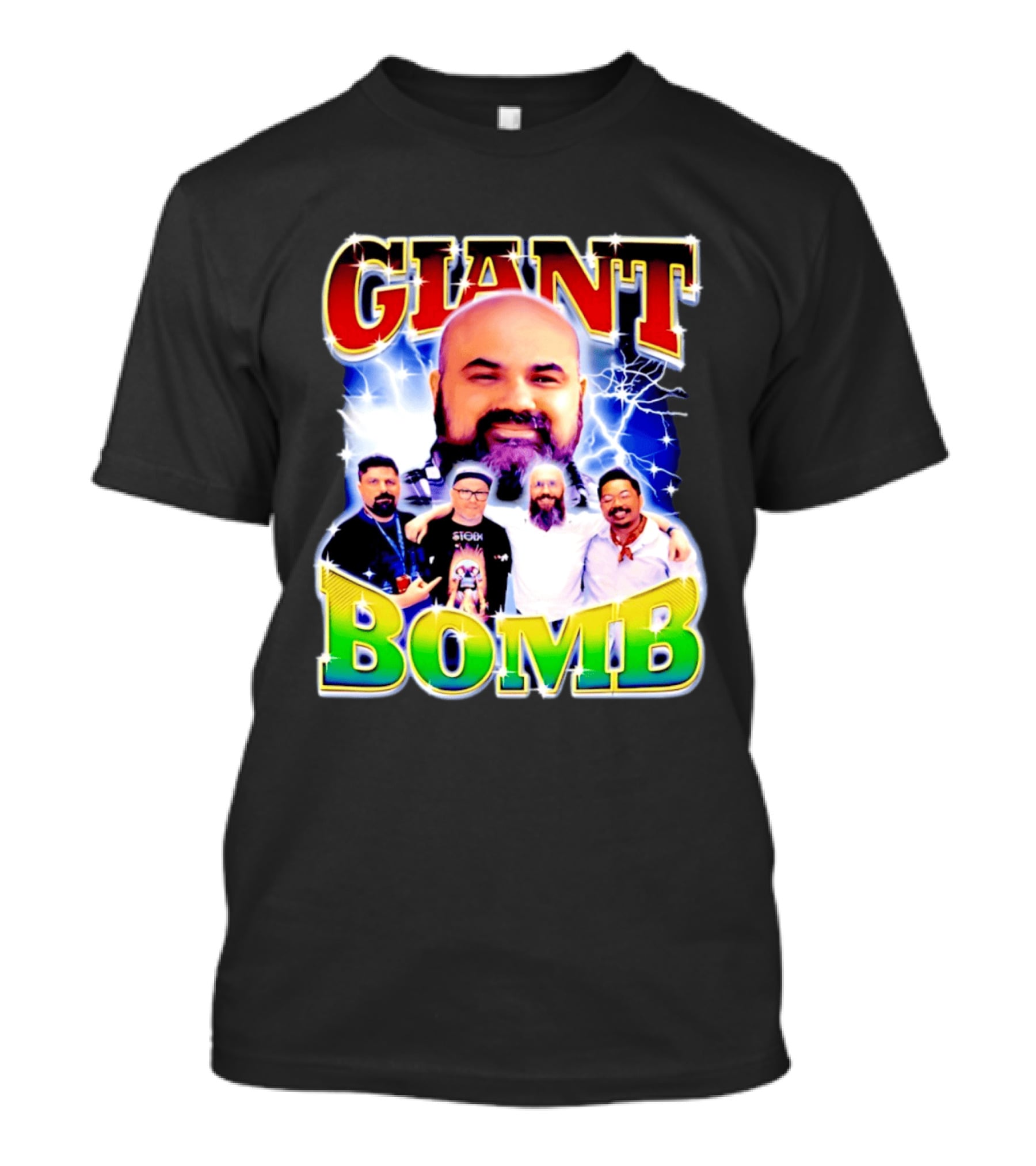 Giant Bomb Crew With Lightning Background 2026 T-Shirt