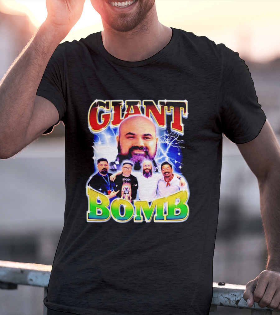 Giant Bomb Crew With Lightning Background 2026 T-Shirt