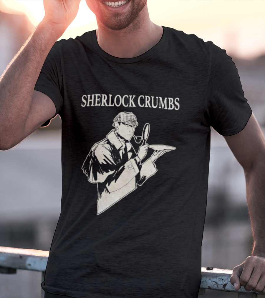 Sherlock Crumbs Detective Magnifying Glass Pipe T-Shirt