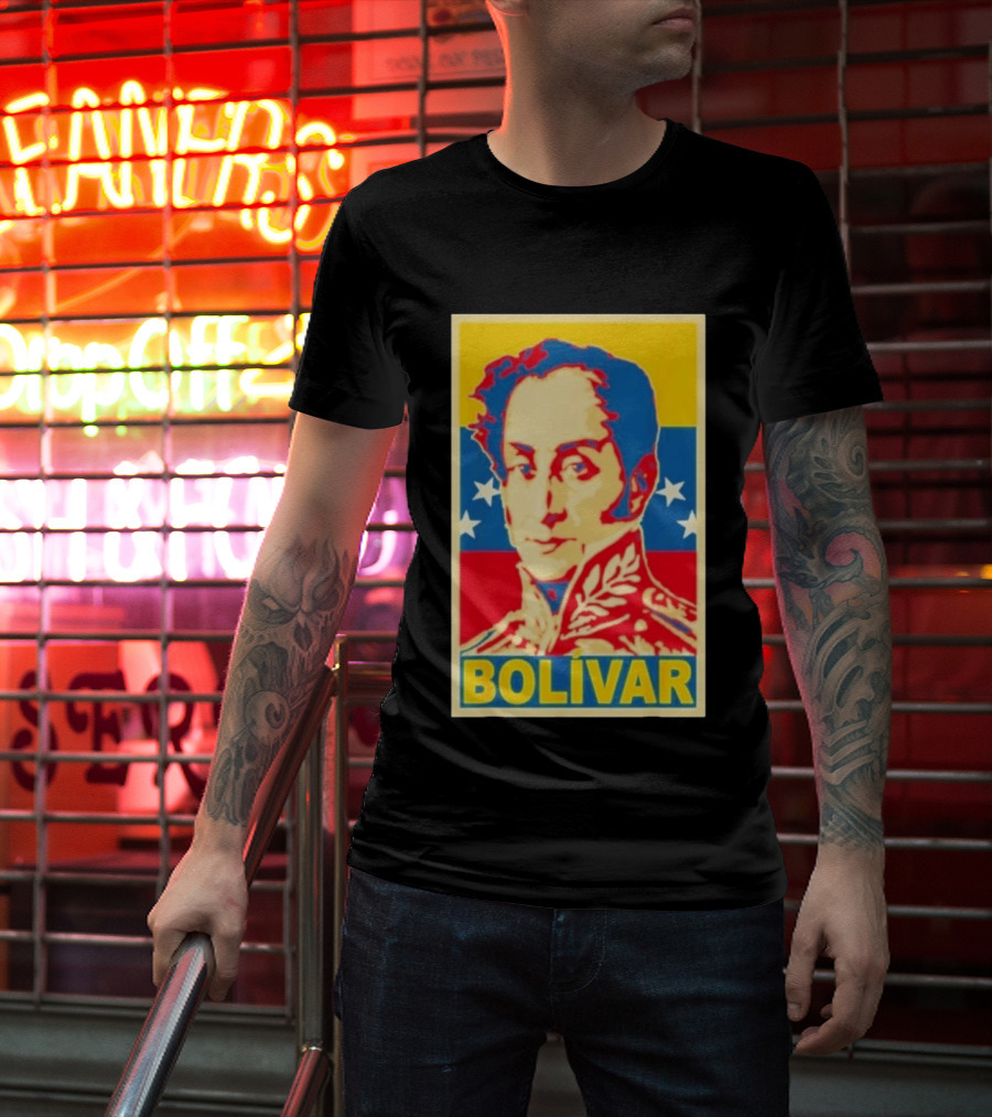 Bolivar Portrait Venezuelan Flag Colors Stars T-Shirt