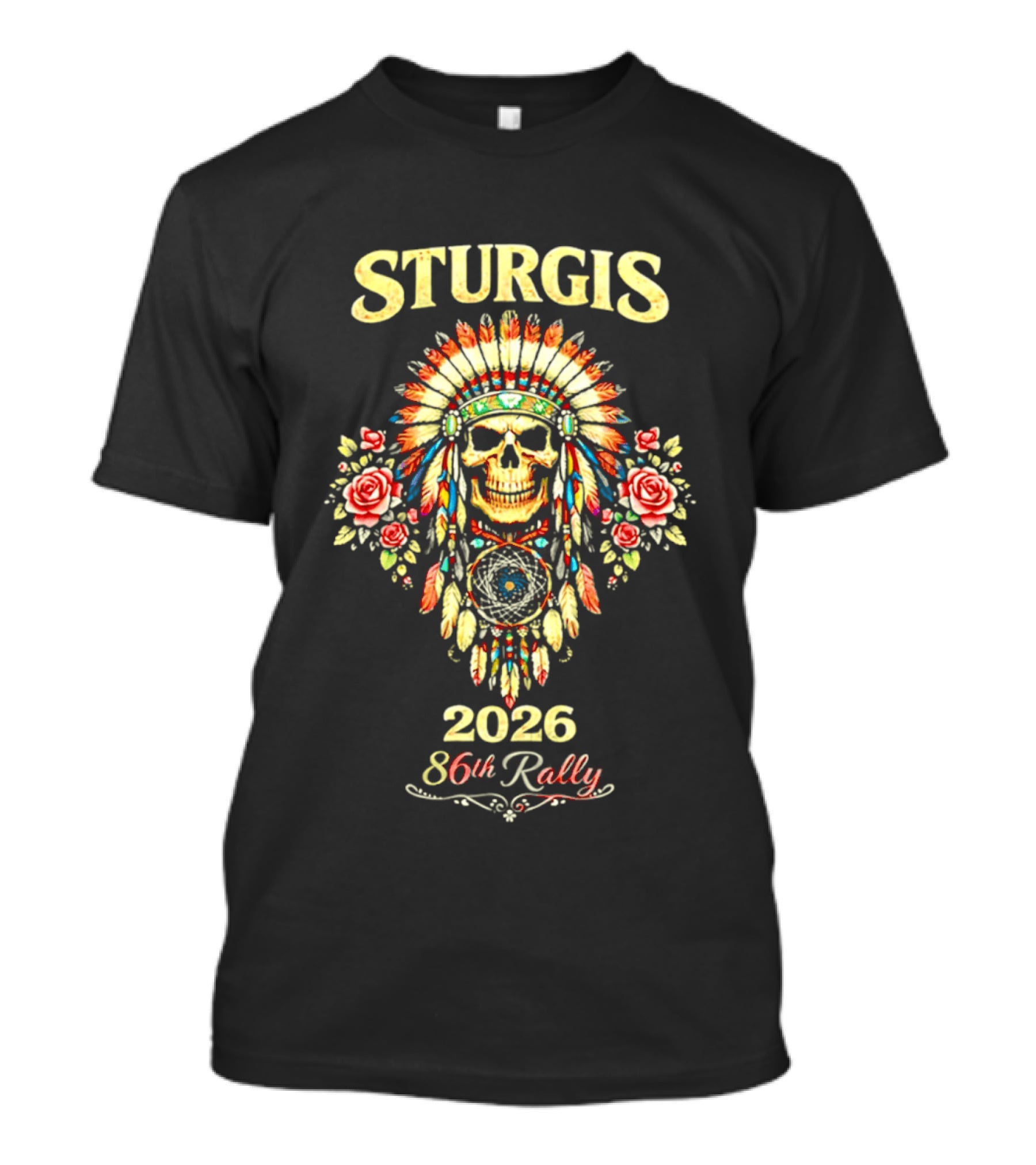 Sturgis 2026 Skull And Headdress Roses 86th Rally Celebration T-Shirt