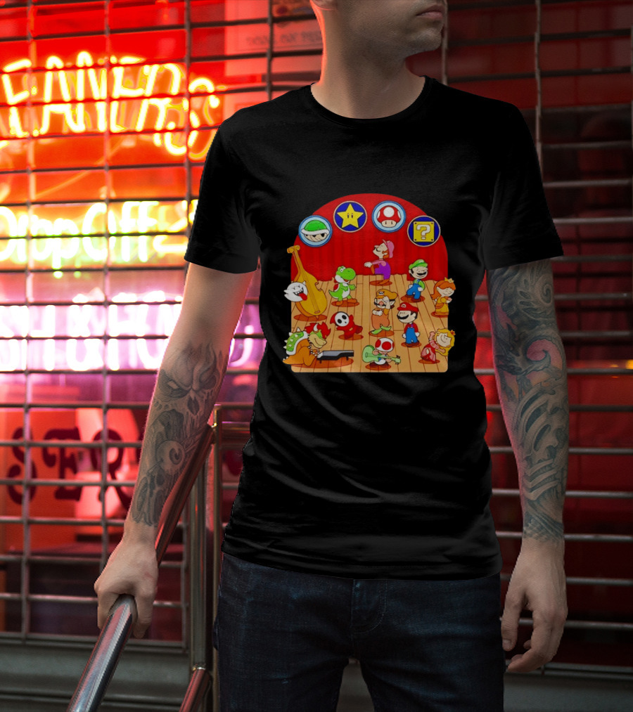 Super Mario Bros Peanuts Characters Dancing Plumber Game Mashup T-Shirt