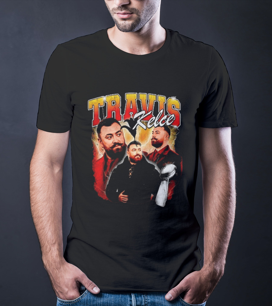 Travis Kelce Football 2026 With Trophy And Bold Portraits T-Shirt