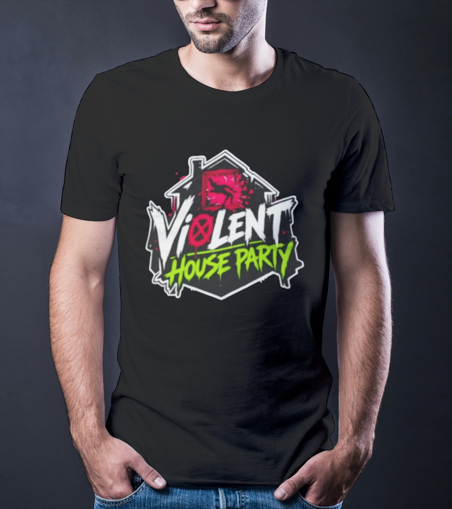 Violent House Party Neon Text And Hangman T-Shirt