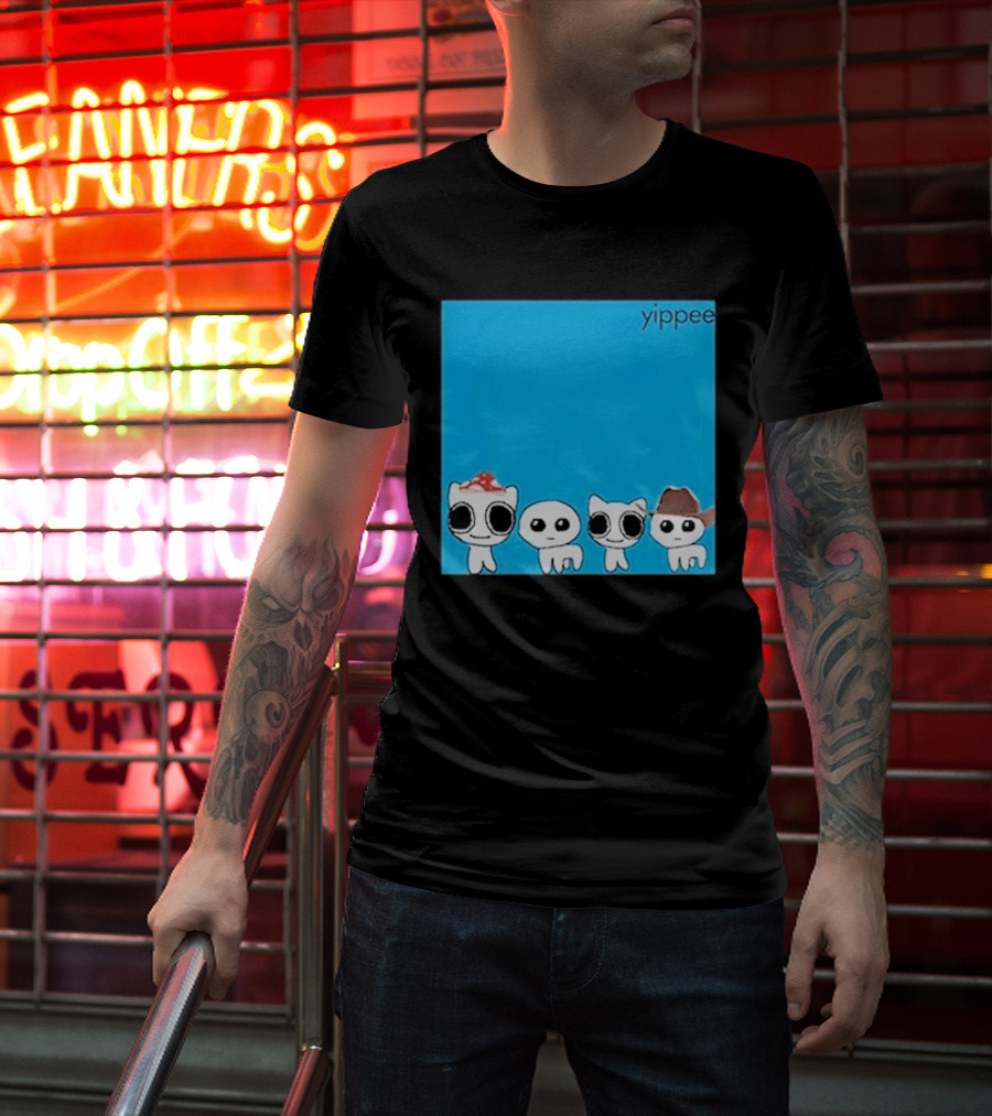 Yippee Blue Album Cringey Cartoon Characters With Cowboy And Chef Hats T-Shirt