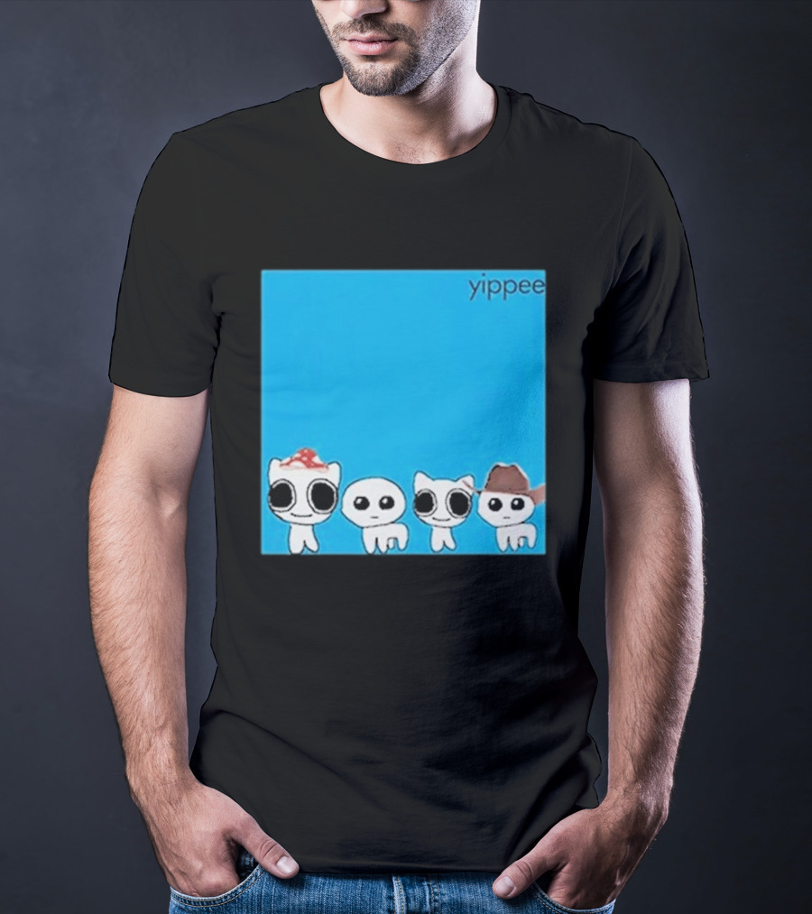 Yippee Blue Album Cringey Cartoon Characters With Cowboy And Chef Hats T-Shirt