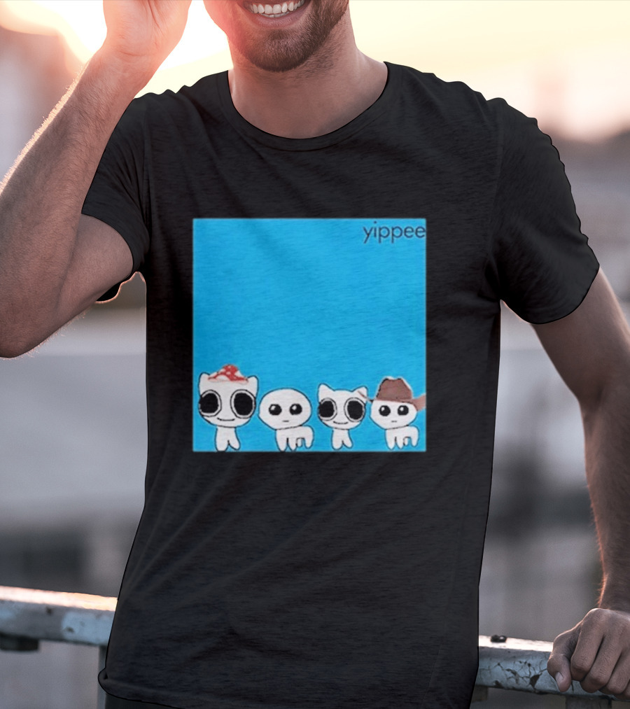 Yippee Blue Album Cringey Cartoon Characters With Cowboy And Chef Hats T-Shirt
