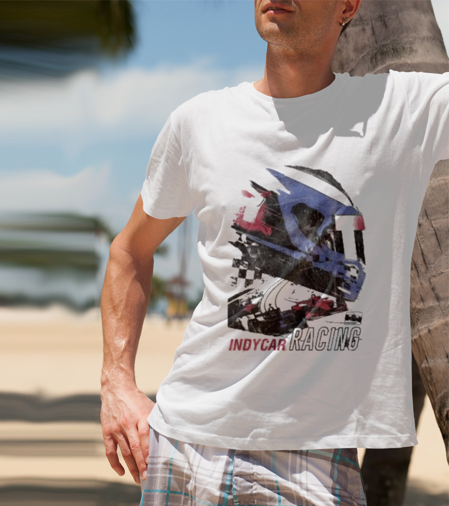 Indycar Racing Helmet With Blue And Red T-Shirt