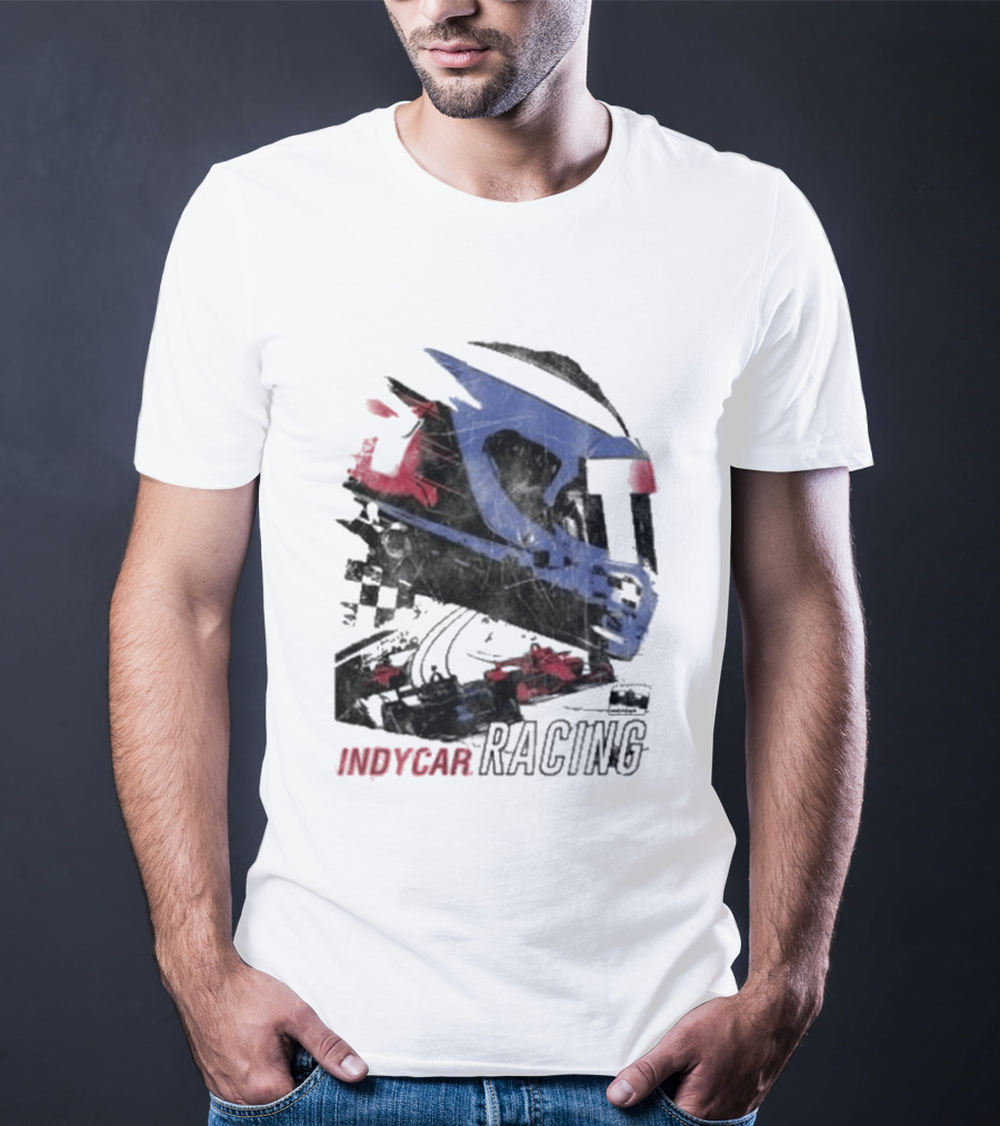 Indycar Racing Helmet With Blue And Red T-Shirt