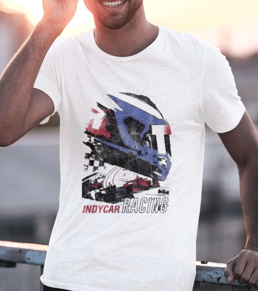 Indycar Racing Helmet With Blue And Red T-Shirt
