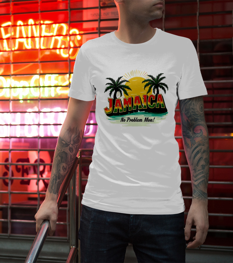 Jamaica No Problem Mon Vibrant Sunset Tropical Palm Trees T-Shirt