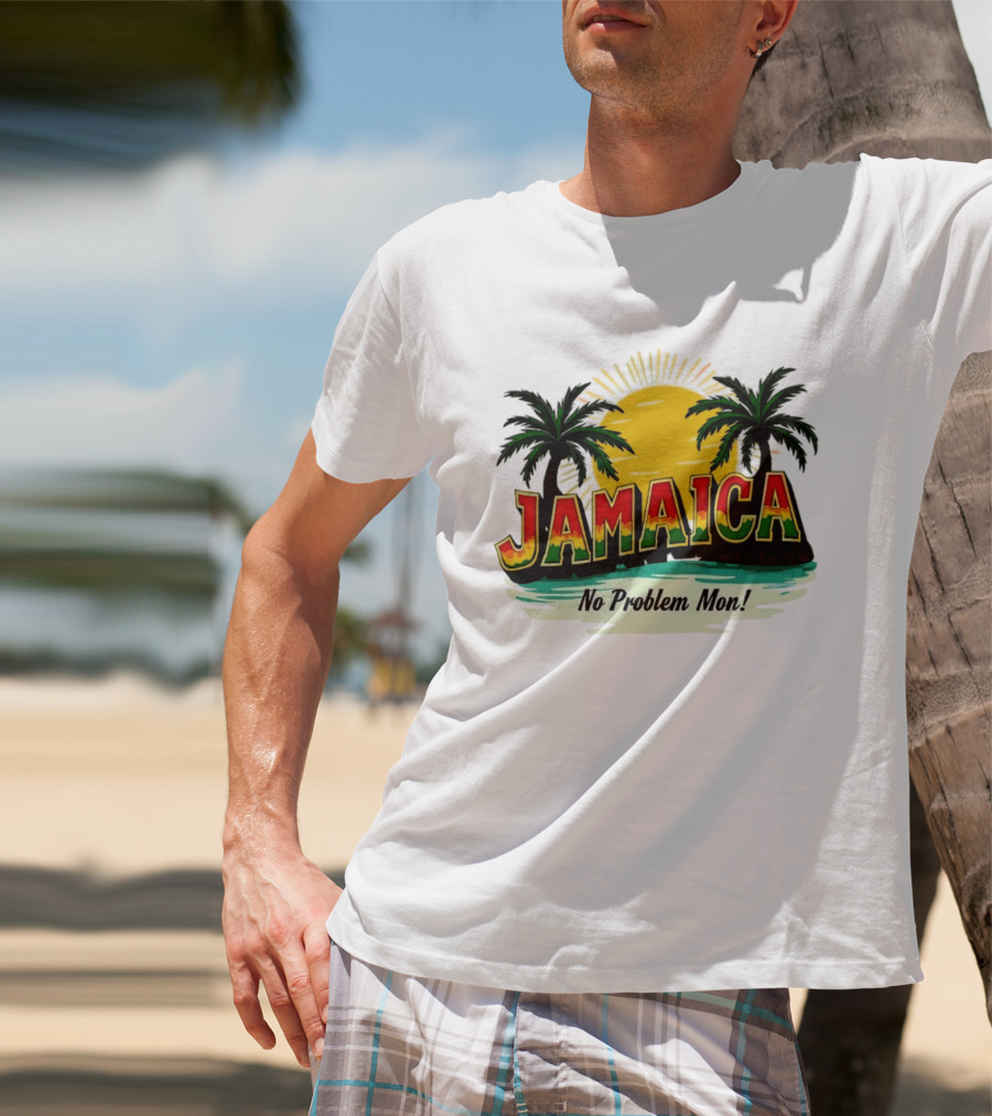 Jamaica No Problem Mon Vibrant Sunset Tropical Palm Trees T-Shirt