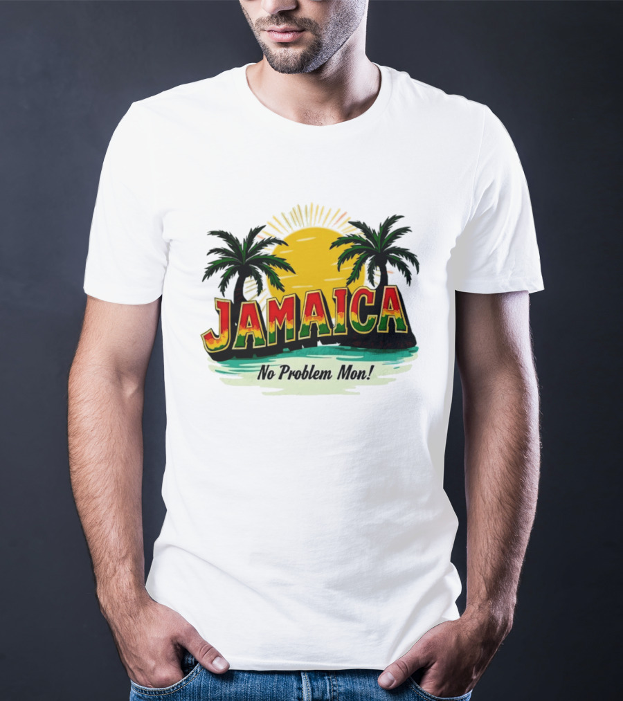 Jamaica No Problem Mon Vibrant Sunset Tropical Palm Trees T-Shirt