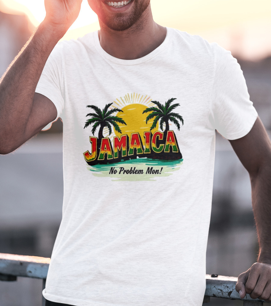 Jamaica No Problem Mon Vibrant Sunset Tropical Palm Trees T-Shirt