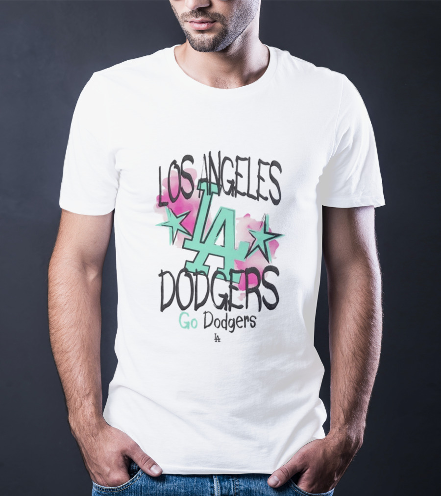 Los Angeles Dodgers LA Watercolor Stars Go Dodgers T-Shirt