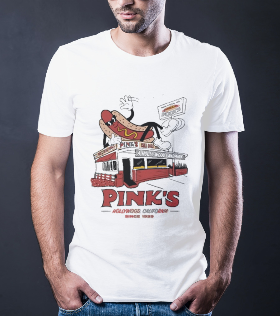 Pink's Hollywood Hot Dogs Established 1939 Iconic Street Scene T-Shirt