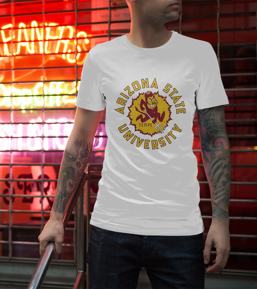 Arizona State University Sunburst Tempe Sparky Pitchfork T-Shirt