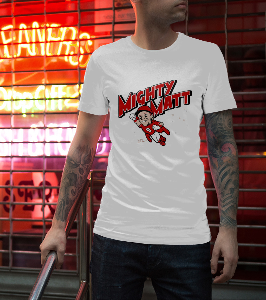 Mighty Matt McLain Cincinnati Reds Cartoon Superman T-Shirt