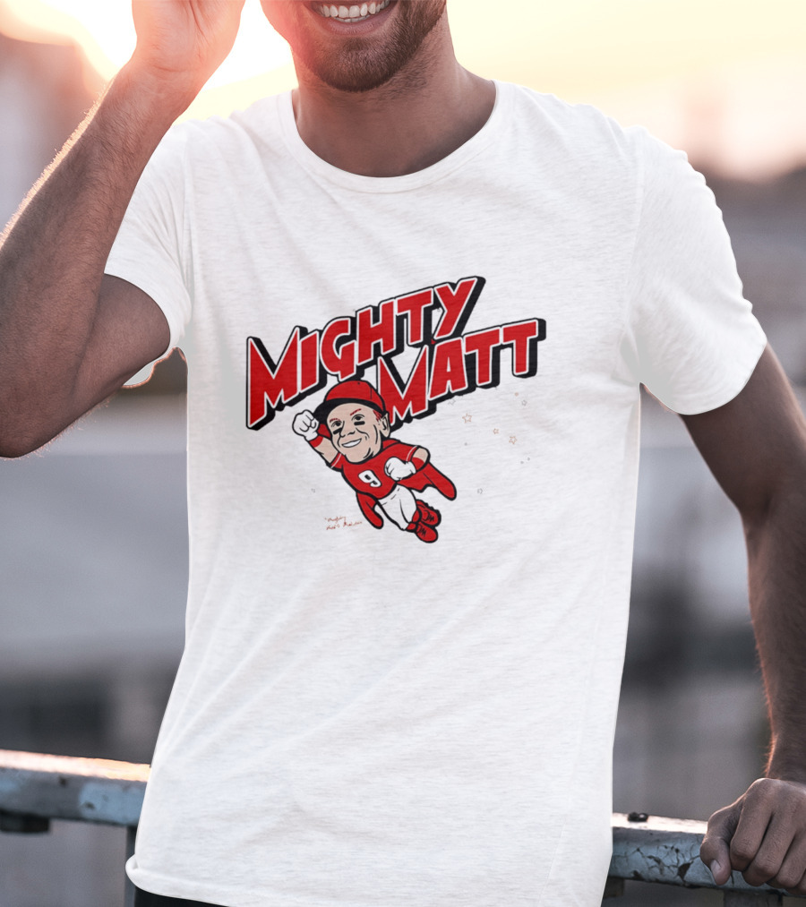 Mighty Matt McLain Cincinnati Reds Cartoon Superman T-Shirt