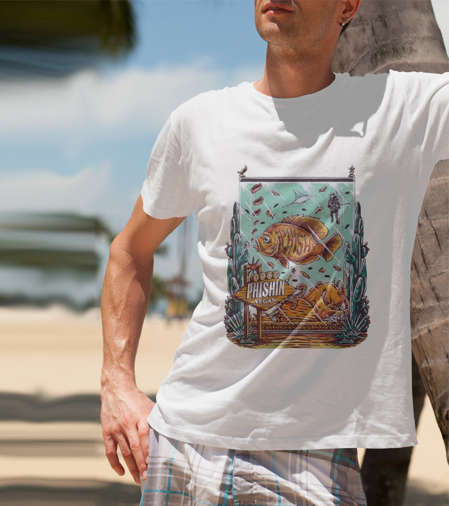 Gone Phishin Vegas 2026 Colorful Fish And Cactus Scene T-Shirt