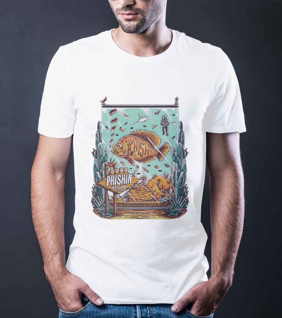 Gone Phishin Vegas 2026 Colorful Fish And Cactus Scene T-Shirt