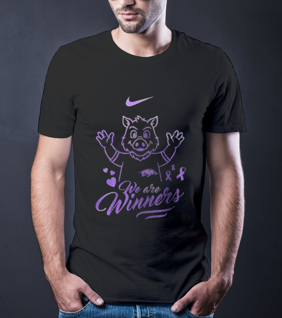 Arkansas Razorbacks Cancer Survivor We Are Winners Nike Purple Ribbon T-Shirt