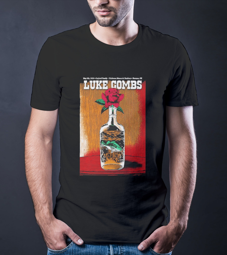 May 09 2026 Luke Combs Tour Norman OK Red Rose Fish In Bottle T-Shirt