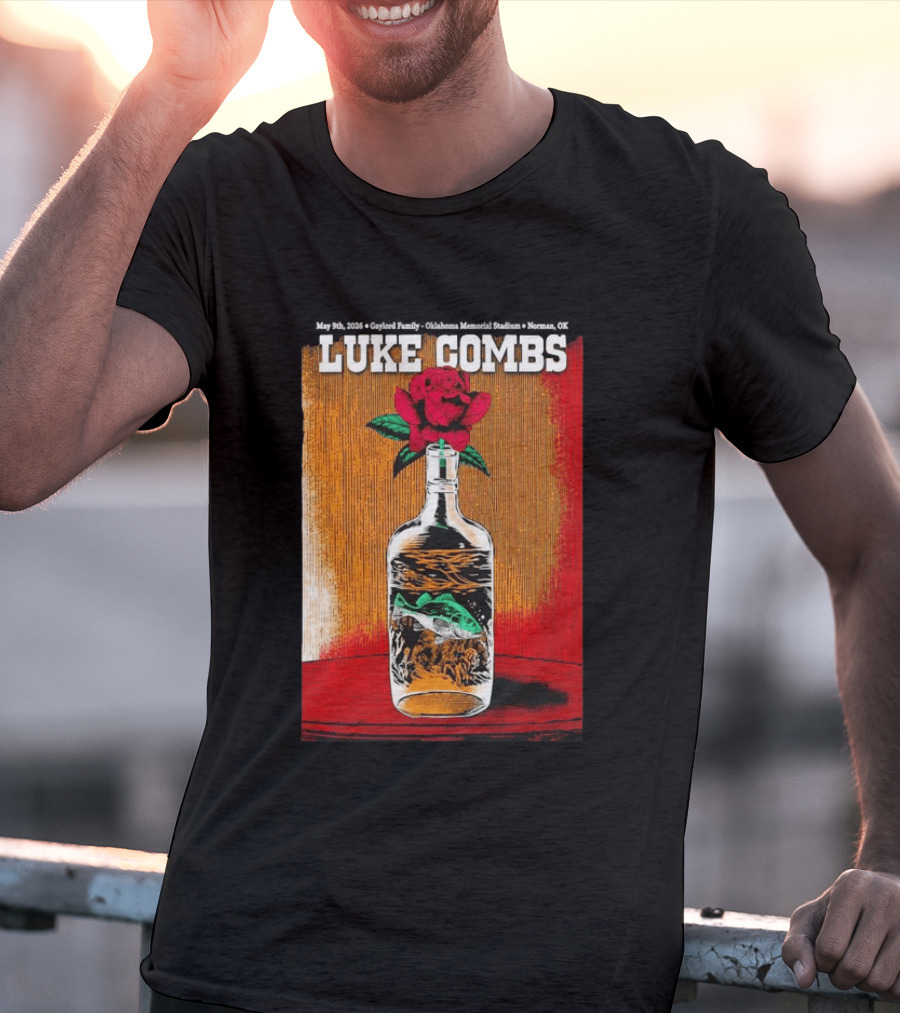 May 09 2026 Luke Combs Tour Norman OK Red Rose Fish In Bottle T-Shirt