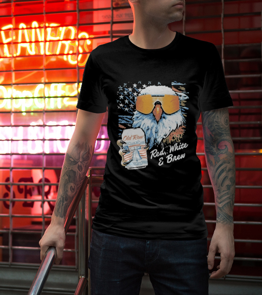 Old Row Red White & Brew Patriotic Eagle With Beer Can And Sunglasses T-Shirt