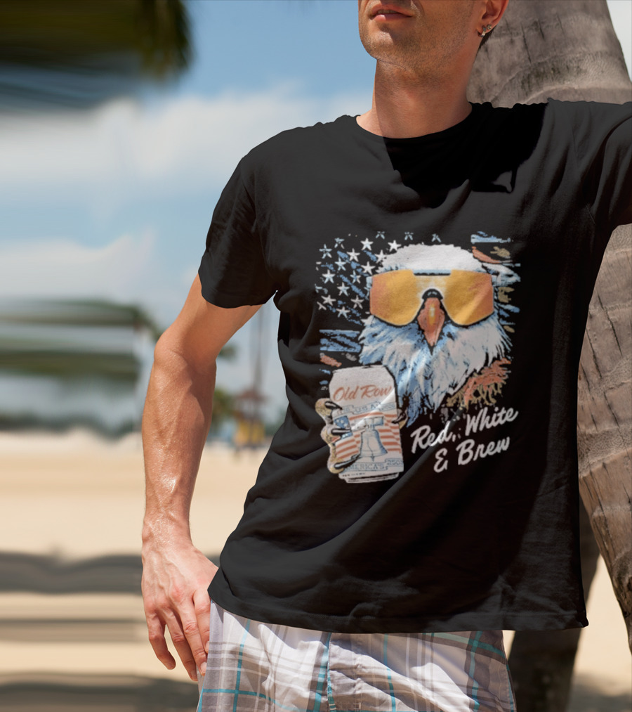 Old Row Red White & Brew Patriotic Eagle With Beer Can And Sunglasses T-Shirt