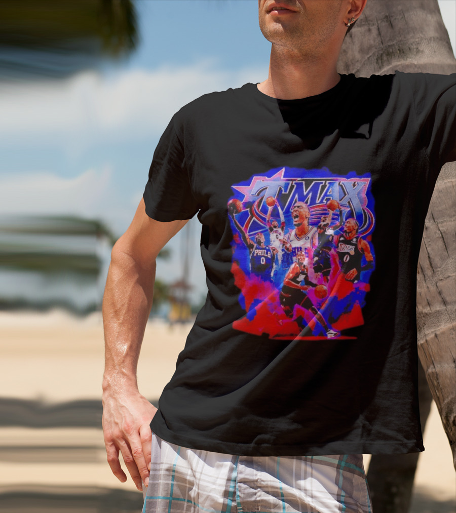 Tyrese Maxey MAX Philadelphia 76ers Basketball Action Montage T-Shirt