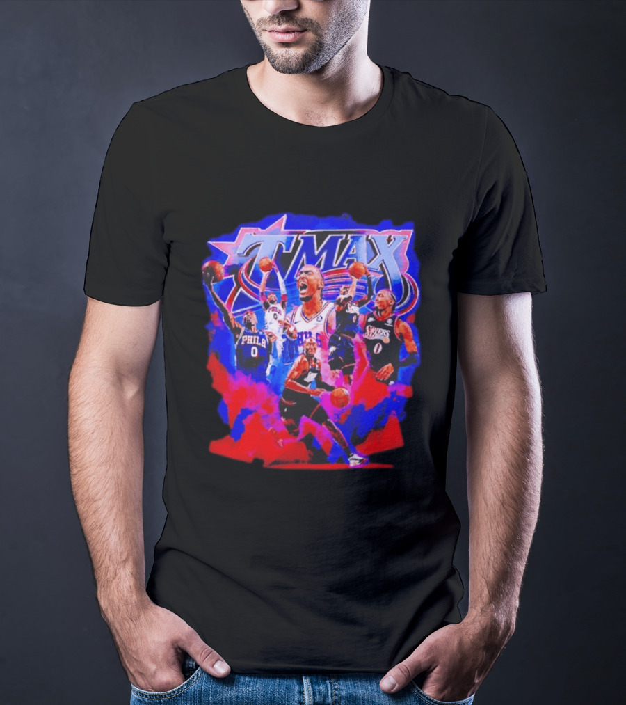 Tyrese Maxey MAX Philadelphia 76ers Basketball Action Montage T-Shirt