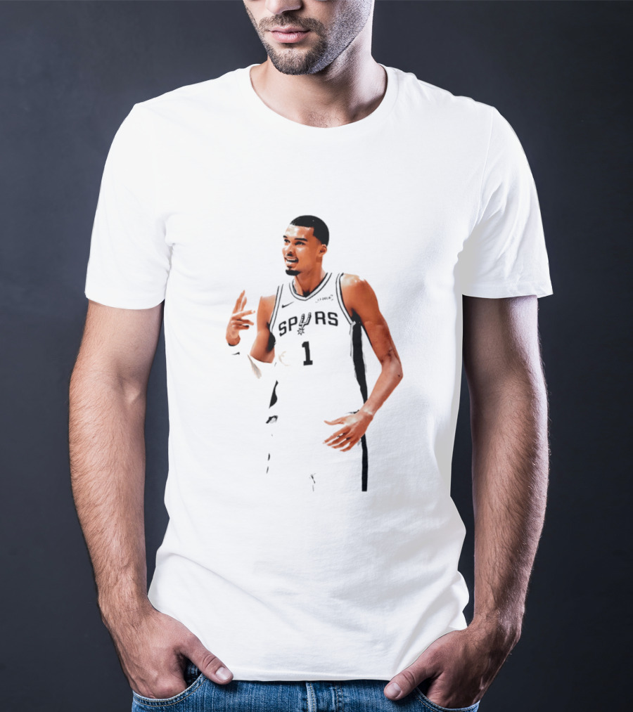 Victor Wembanyama Spurs Number 1 Rock Hand Gesture T-Shirt