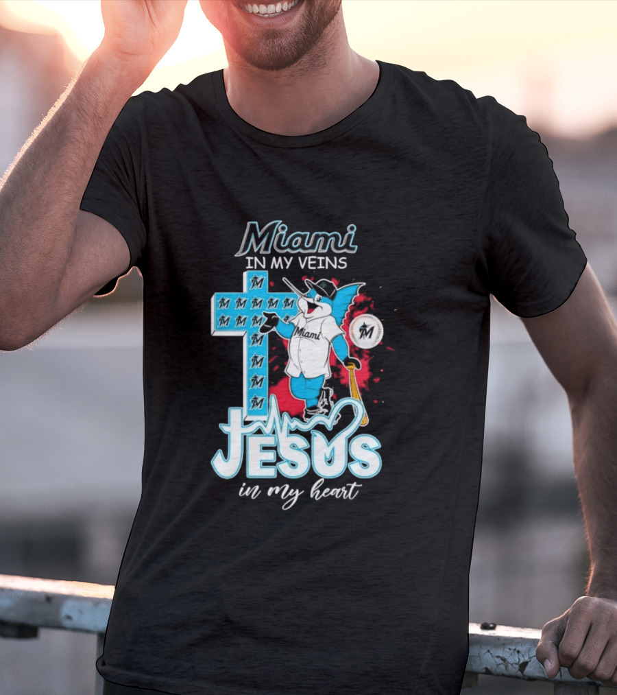 Miami Marlins Billy The Marlin Jesus In My Heart T-Shirt