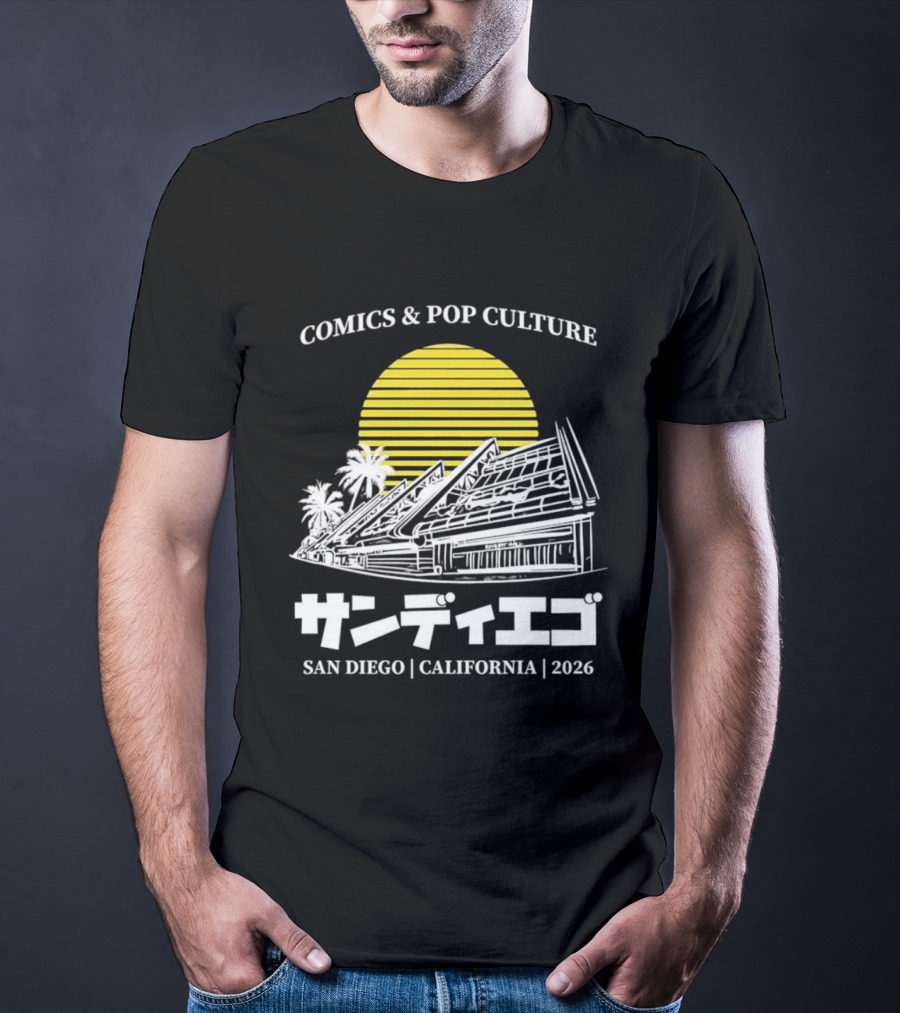Comics And Pop Culture San Diego California 2026 Yellow Sun Palm Trees Japanese T-Shirt