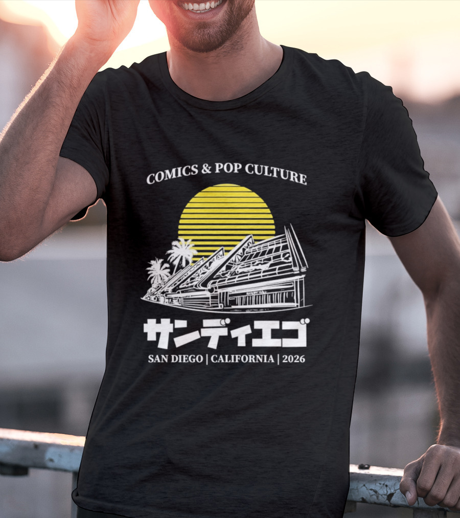 Comics And Pop Culture San Diego California 2026 Yellow Sun Palm Trees Japanese T-Shirt