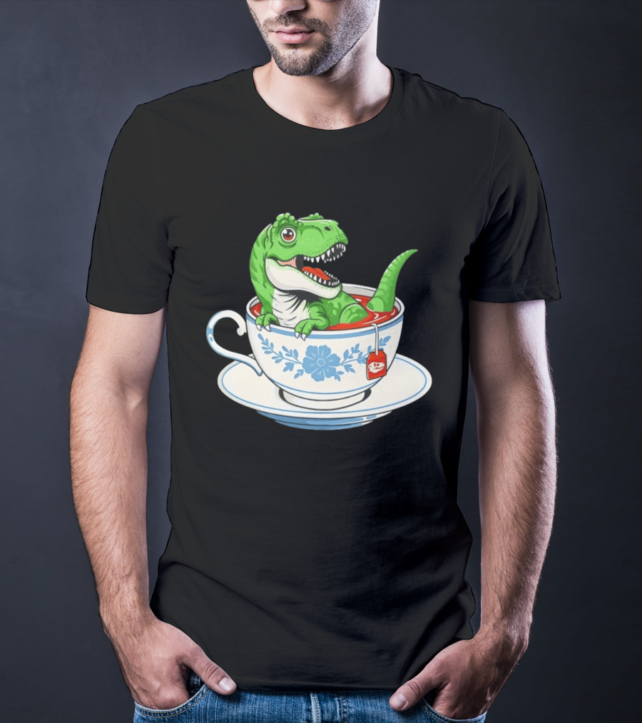 Tea Rex Dinosaur In Teacup With Tea Bag T-Shirt