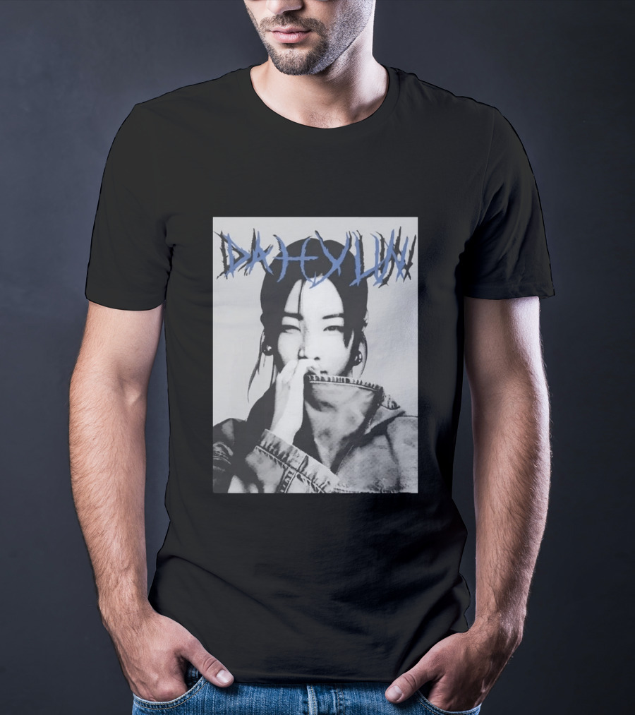 DAHYUN Photo Blue Text Style Black And White Image T-Shirt