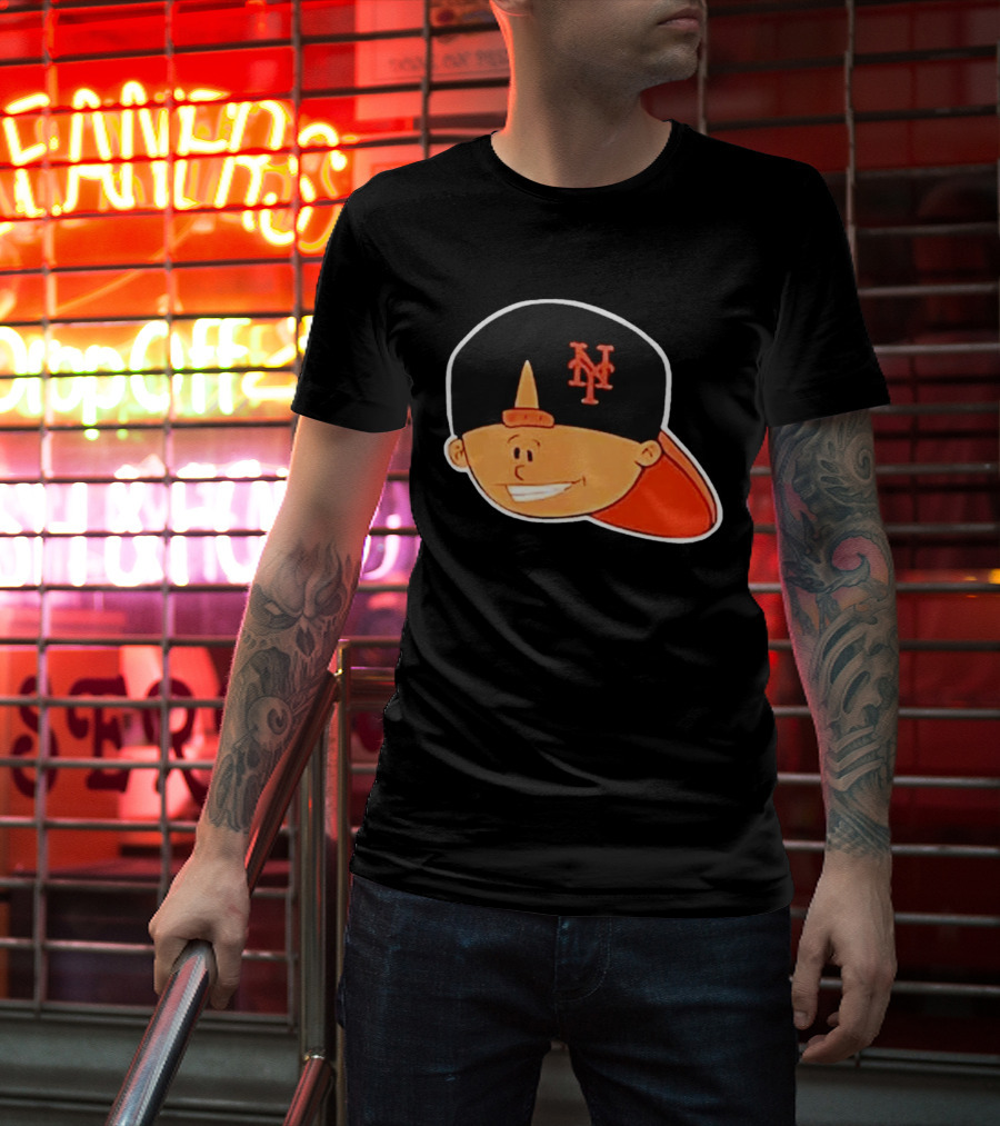 New York Mets Cartoon Kid Smiling Team Hat T-Shirt