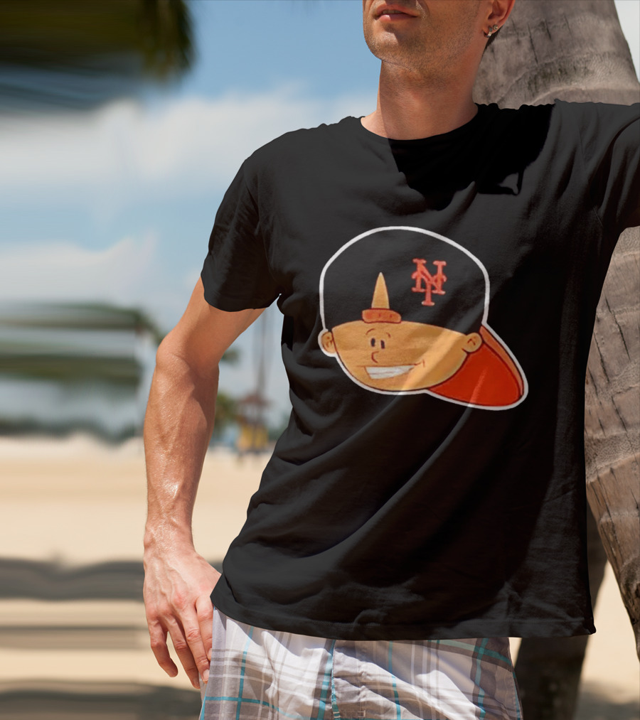 New York Mets Cartoon Kid Smiling Team Hat T-Shirt